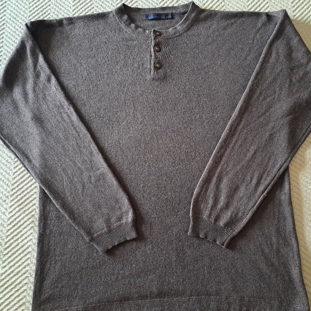 Metropolitan View Cashmere Silk Blend Henley Sweater Chocolate Pullover Size XL